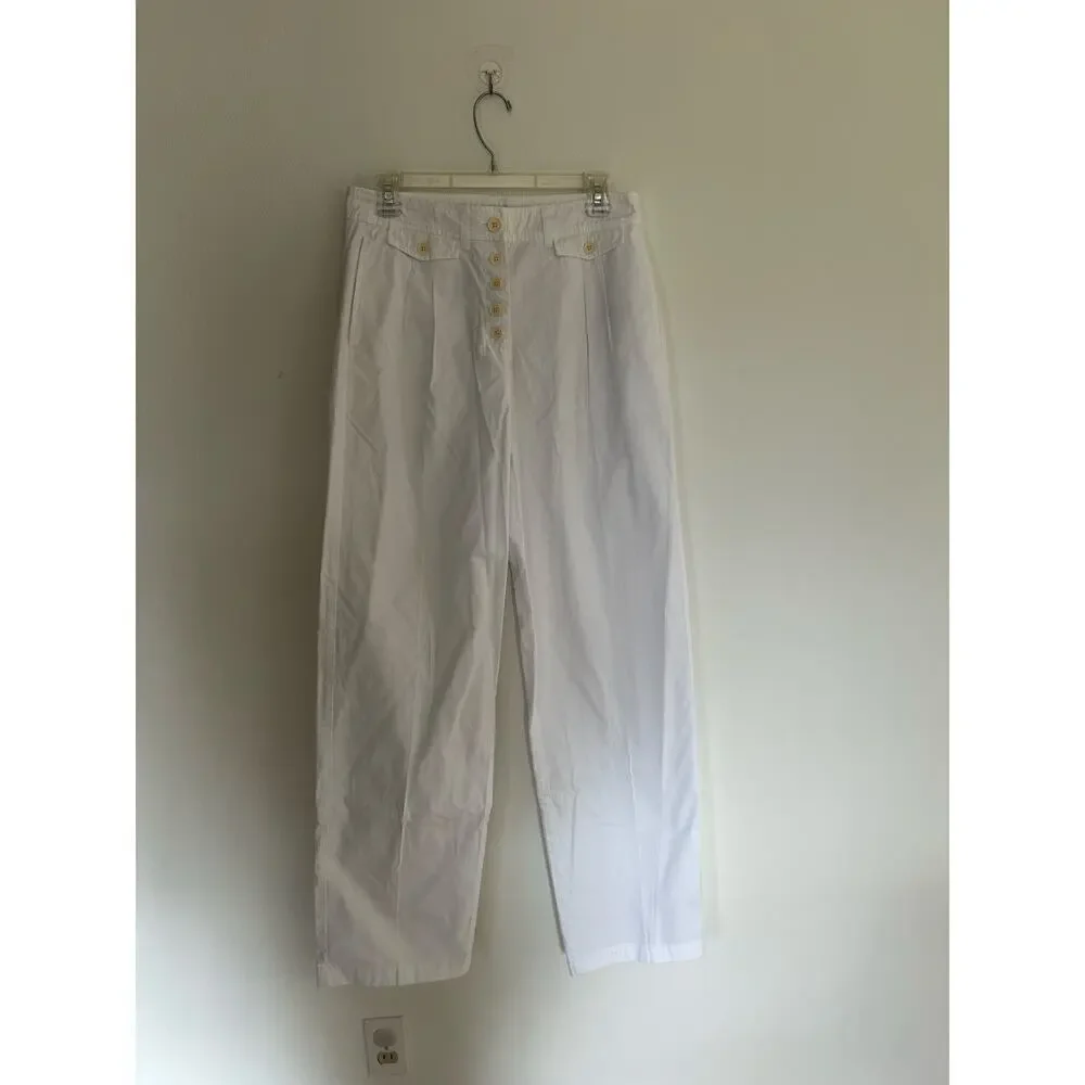 J. Crew front pleat wide leg button fly cotton white trousers sz 6 Tall/Long NWT